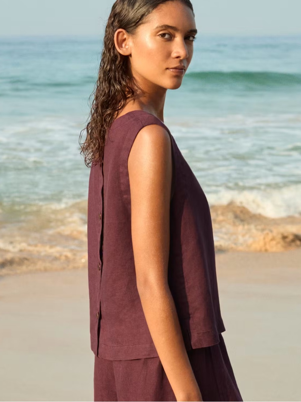 🌱Poetry Linen Button Back Tank - Picture 3 of 7